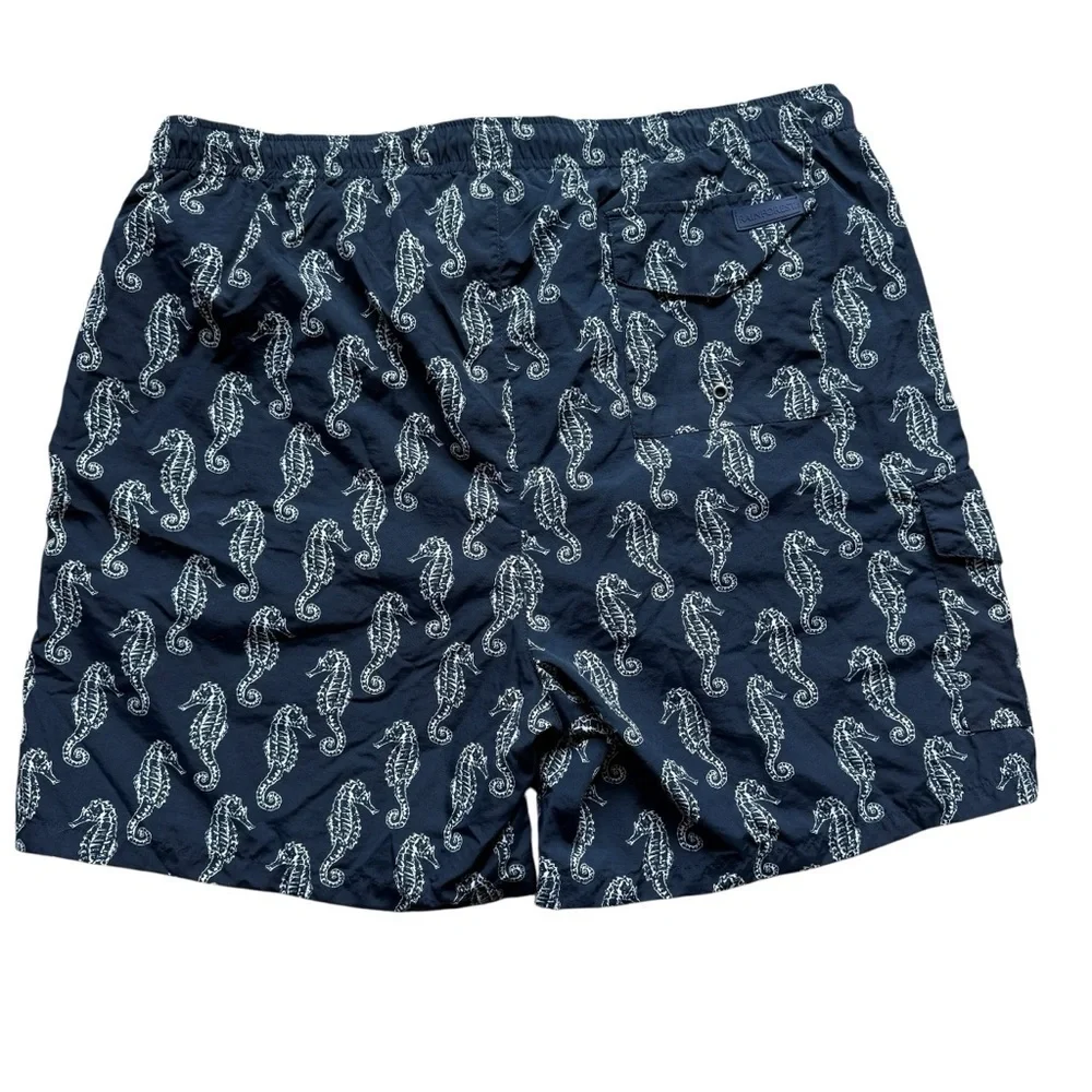RAINFOREST Men's 6” Tropical Seahorse Print Swim Shorts Navy & White XL Summer